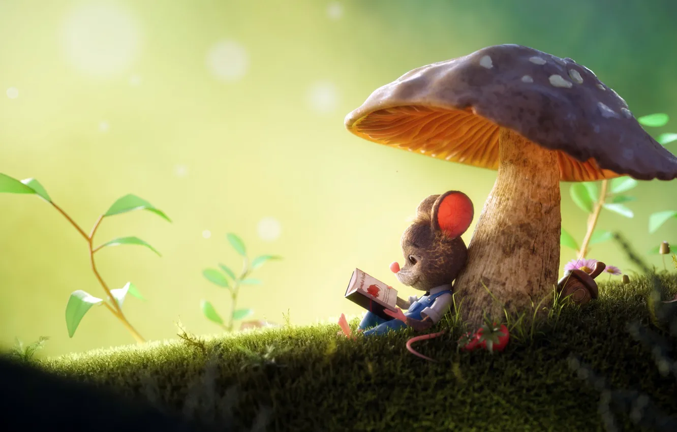 Фото обои гриб, мышь, 3D art, Arthur Gatineau