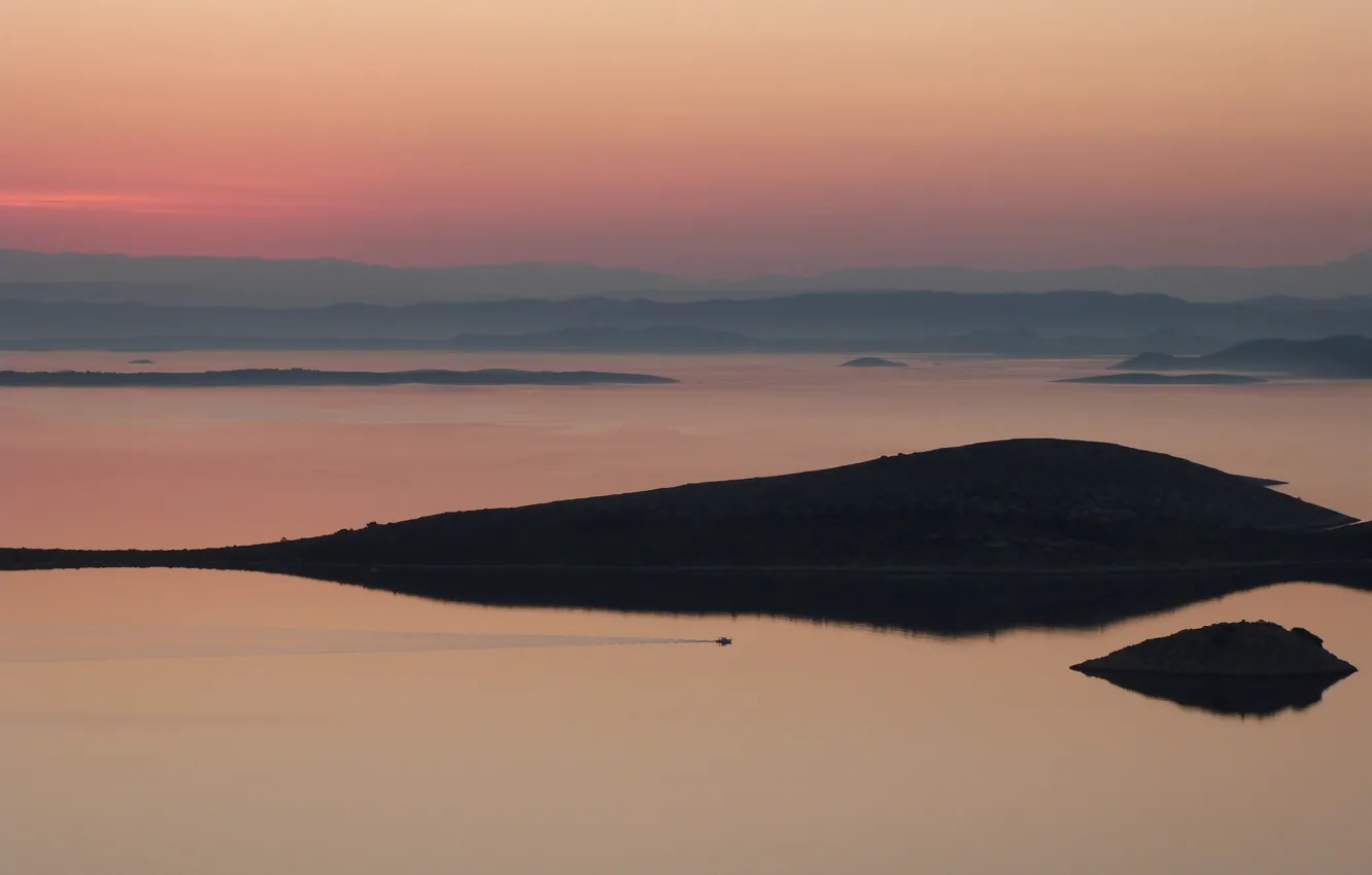 Фото обои sunrise, boat, croatia, kornati