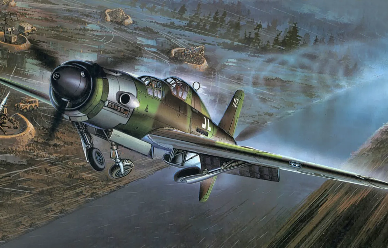 Фото обои fighter, war, art, airplane, painting, ww2, Do 335 A-10/12 &ampquot;Ameisenbär&ampquot; 2 seat trainer