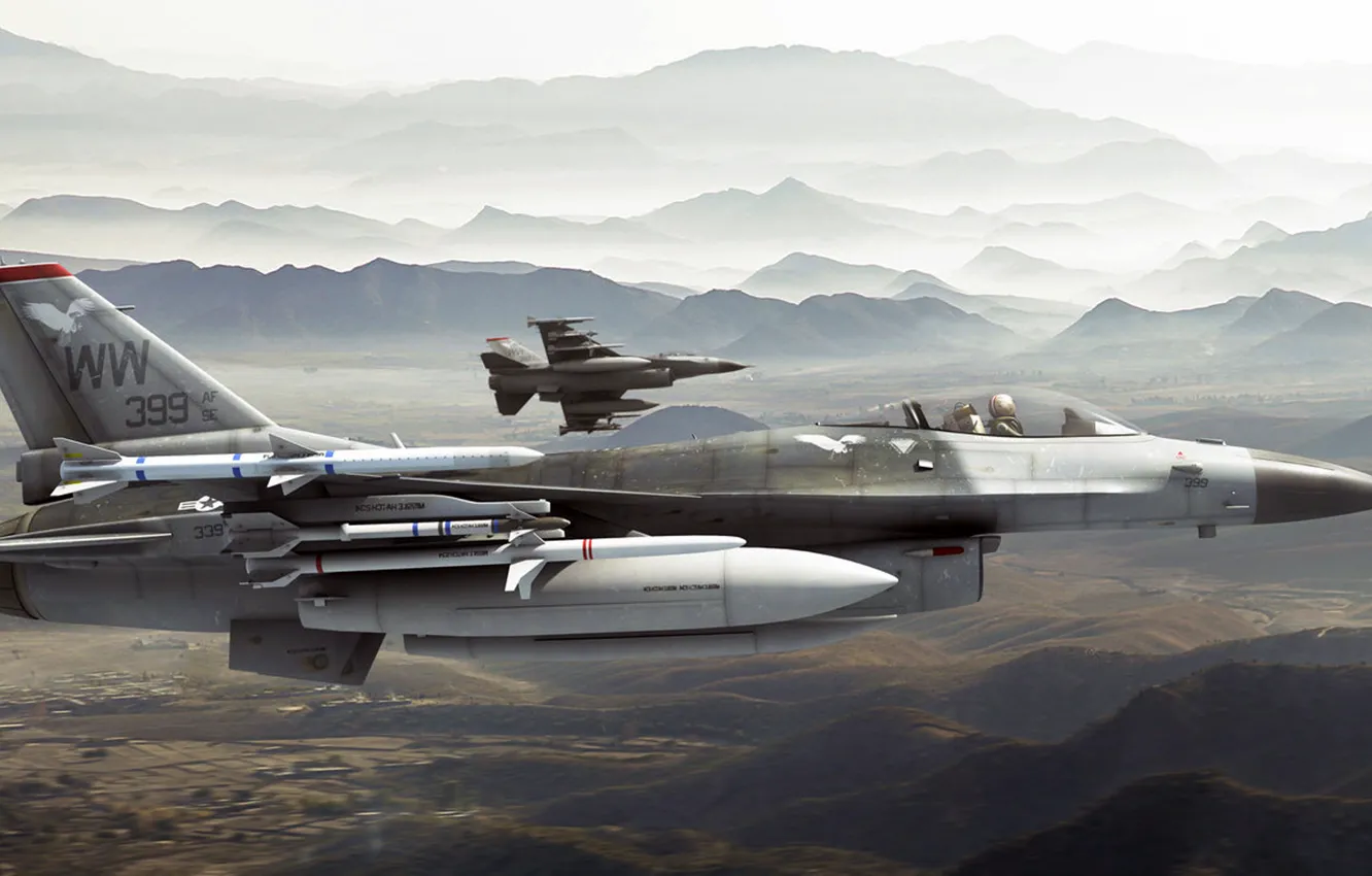 Фото обои арт, F-16, ВВС США, General Dynamics, roen911, fighting falcons