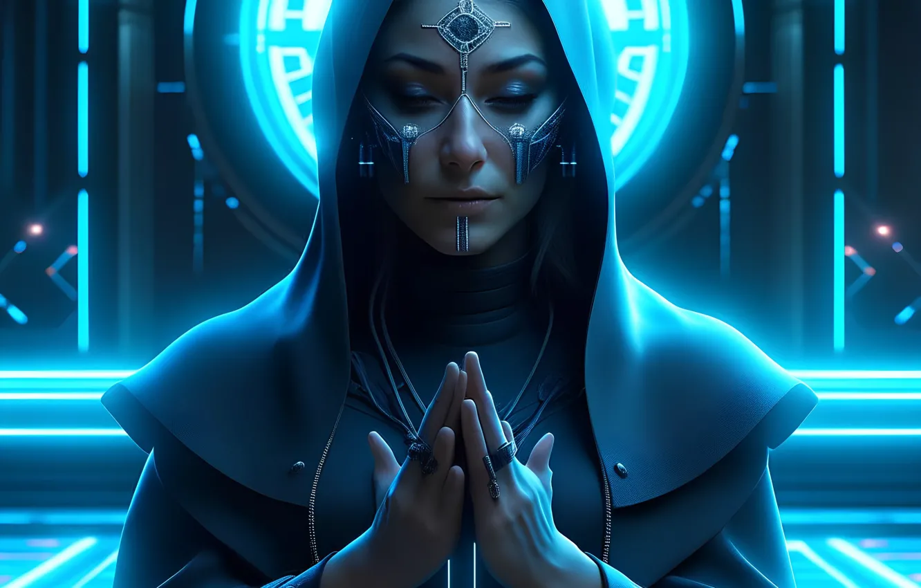 Фото обои art, cyberpunk, nun