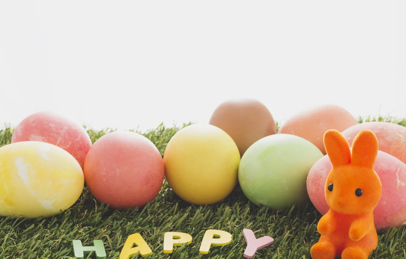 Фото обои яйца, Пасха, травка, Праздник, зайка, фигурка