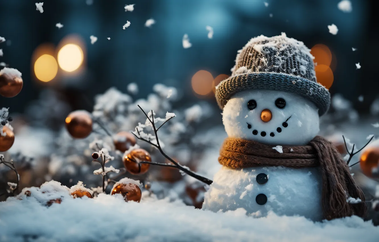 Фото обои зима, снег, Рождество, Новый год, снеговик, Christmas, winter, snow