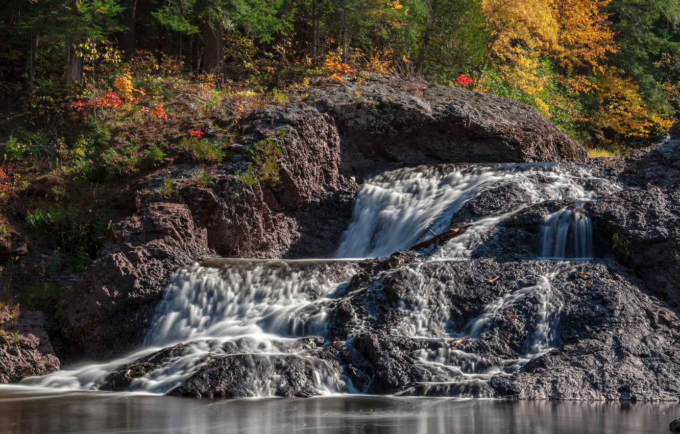 Фото обои осень, каскад, Michigan, Great Conglomerate Falls