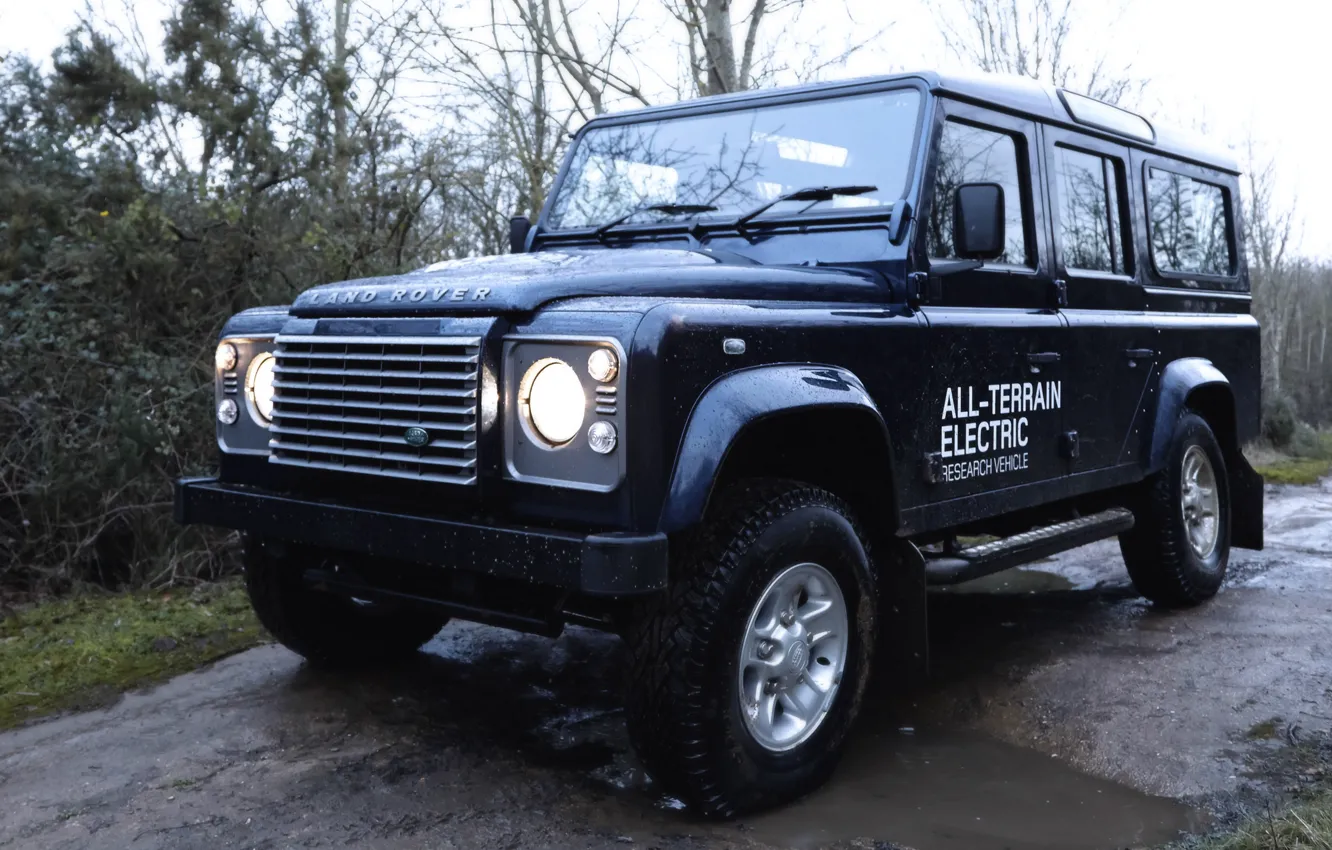 Фото обои Авто, Машина, Грязь, Фары, Land Rover, Внедорожник, Defender, Пасмурно