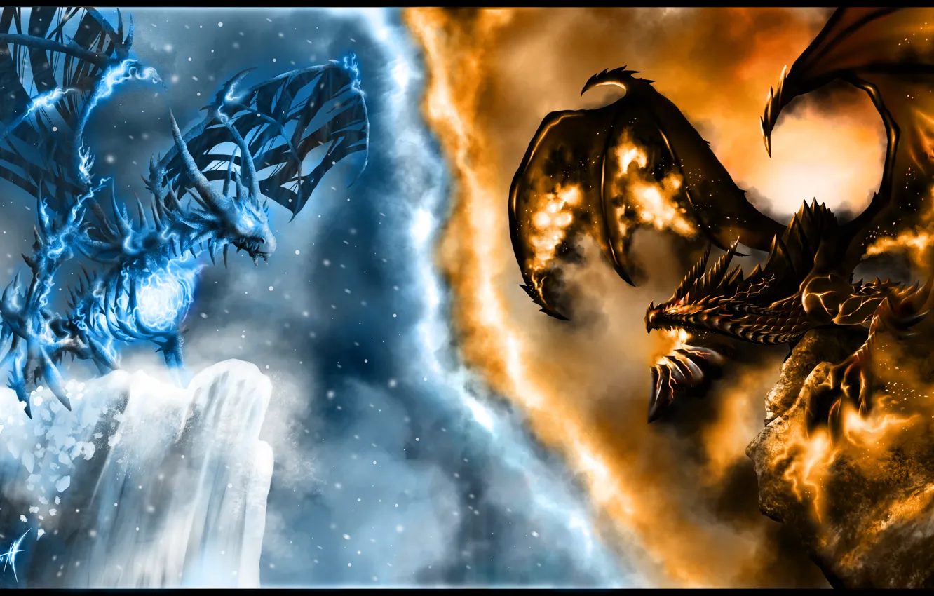 Фото обои дракон, противостояние, wow, world of warcraft, смертокрыл, deathwing, sindragosa