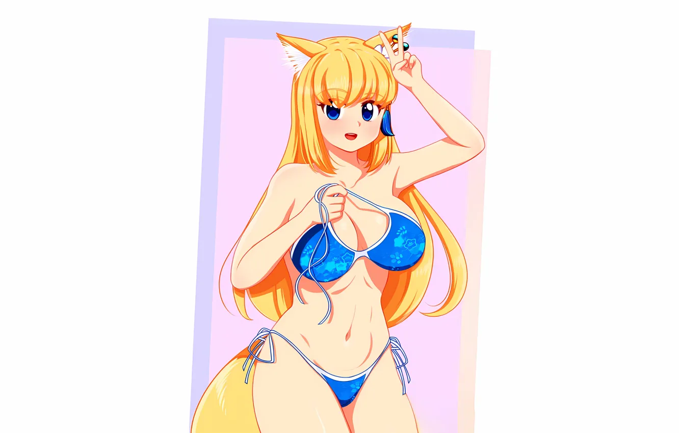 Фото обои girl, sexy, cleavage, long hair, boobs, animal ears, anime, blue eyes
