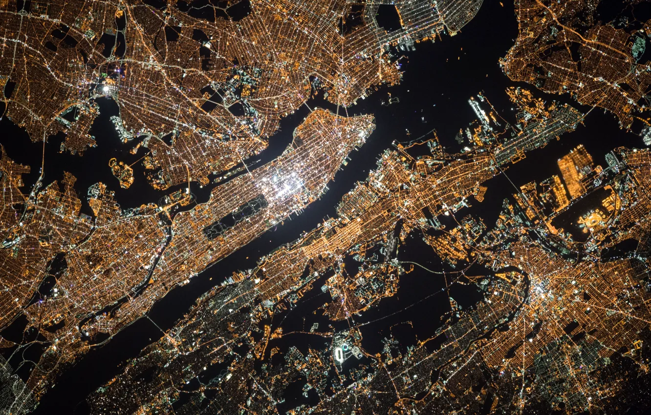 Фото обои city, lights, USA, United States, night, New York, Manhattan, NYC