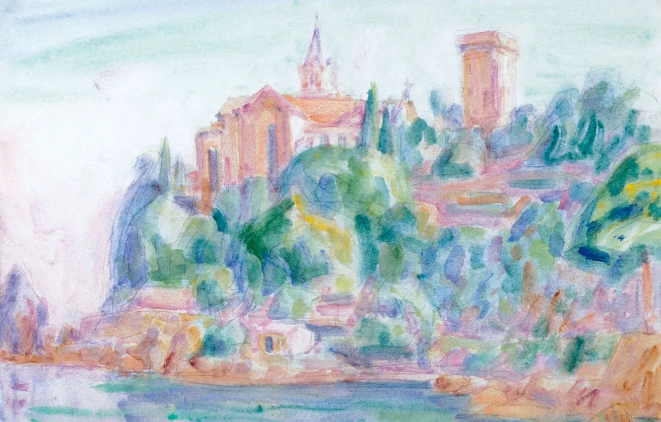Фото обои пейзаж, картина, акварель, Джон Питер Расселл, John Peter Russell, Castello Brown. Portofino