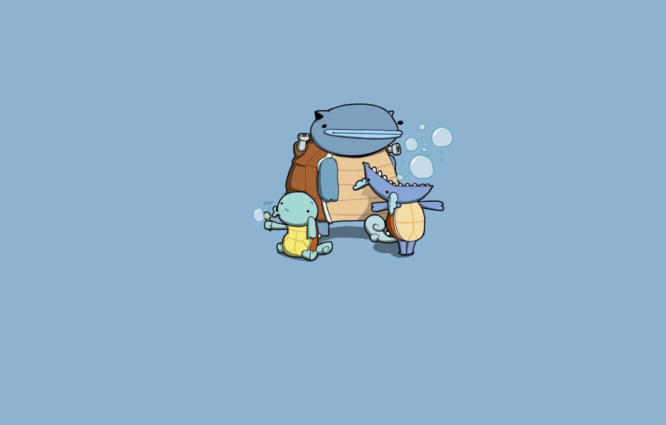 Фото обои пузыри, пародия, эволюция, water, водный, Blastoise, Squirtle, сквиртл