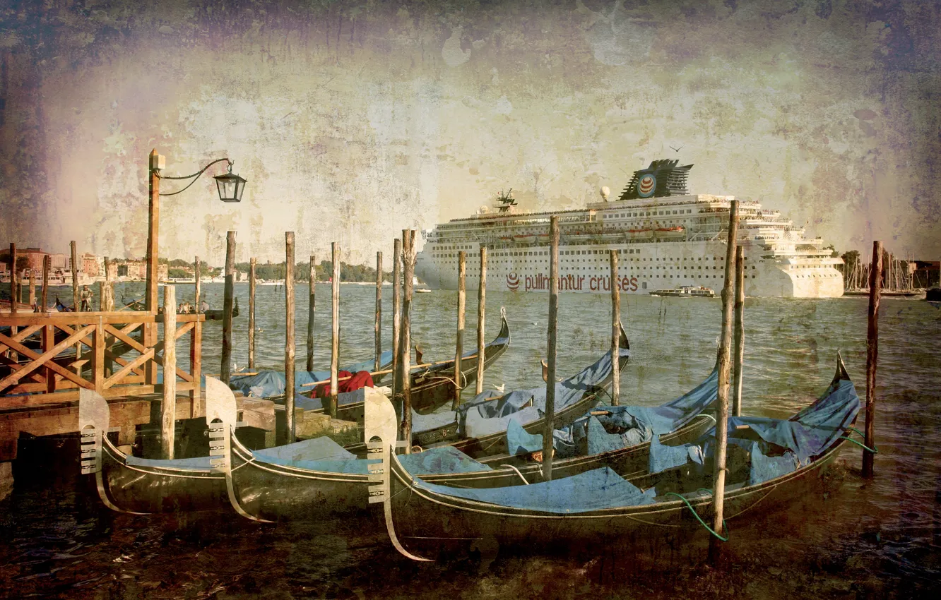 Фото обои city, город, Италия, Венеция, канал, vintage, Italy, гондола