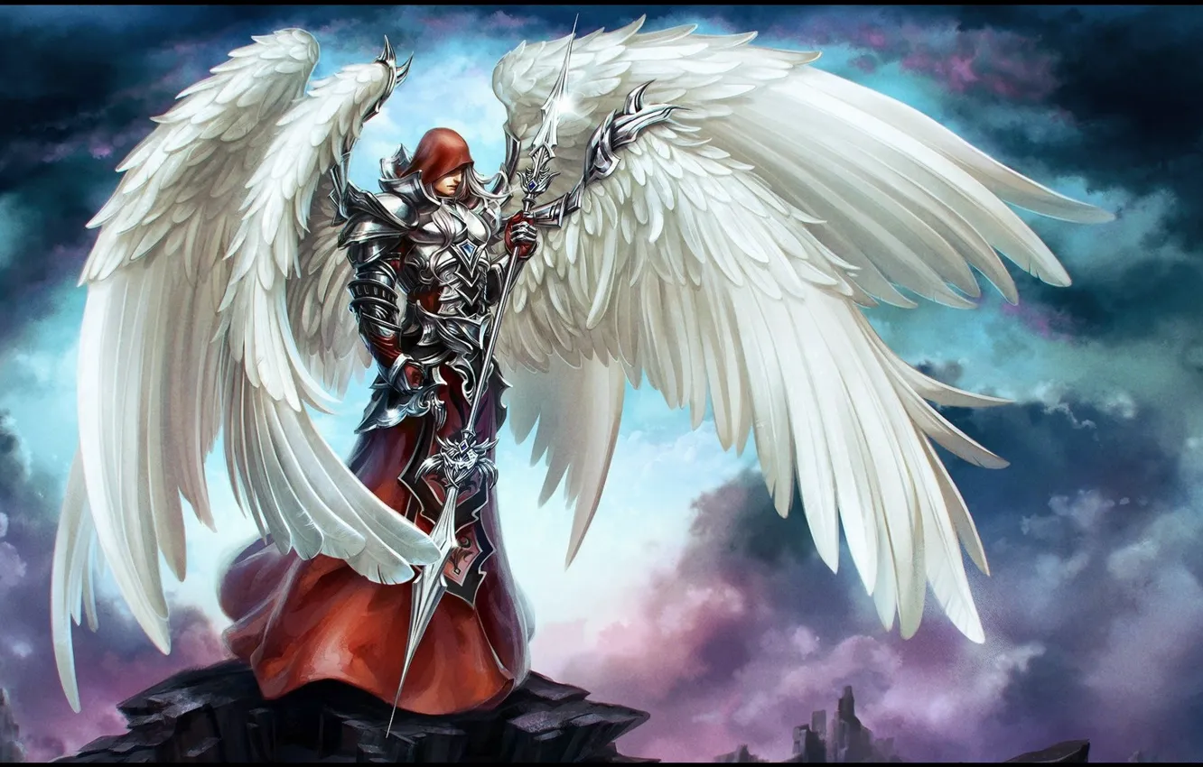 Фото обои крылья, Ангел, воин, броня, weapon, wings, Angel
