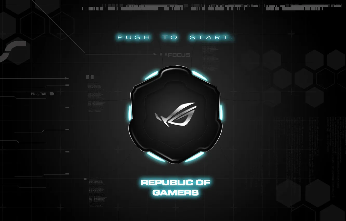 Фото обои background, brand, asus, rog, republic of gamers, push to start