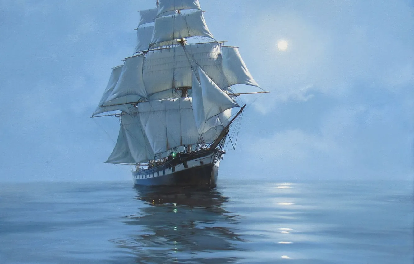 Фото обои море, корабль, парусник, картина, живопись, James Brereton
