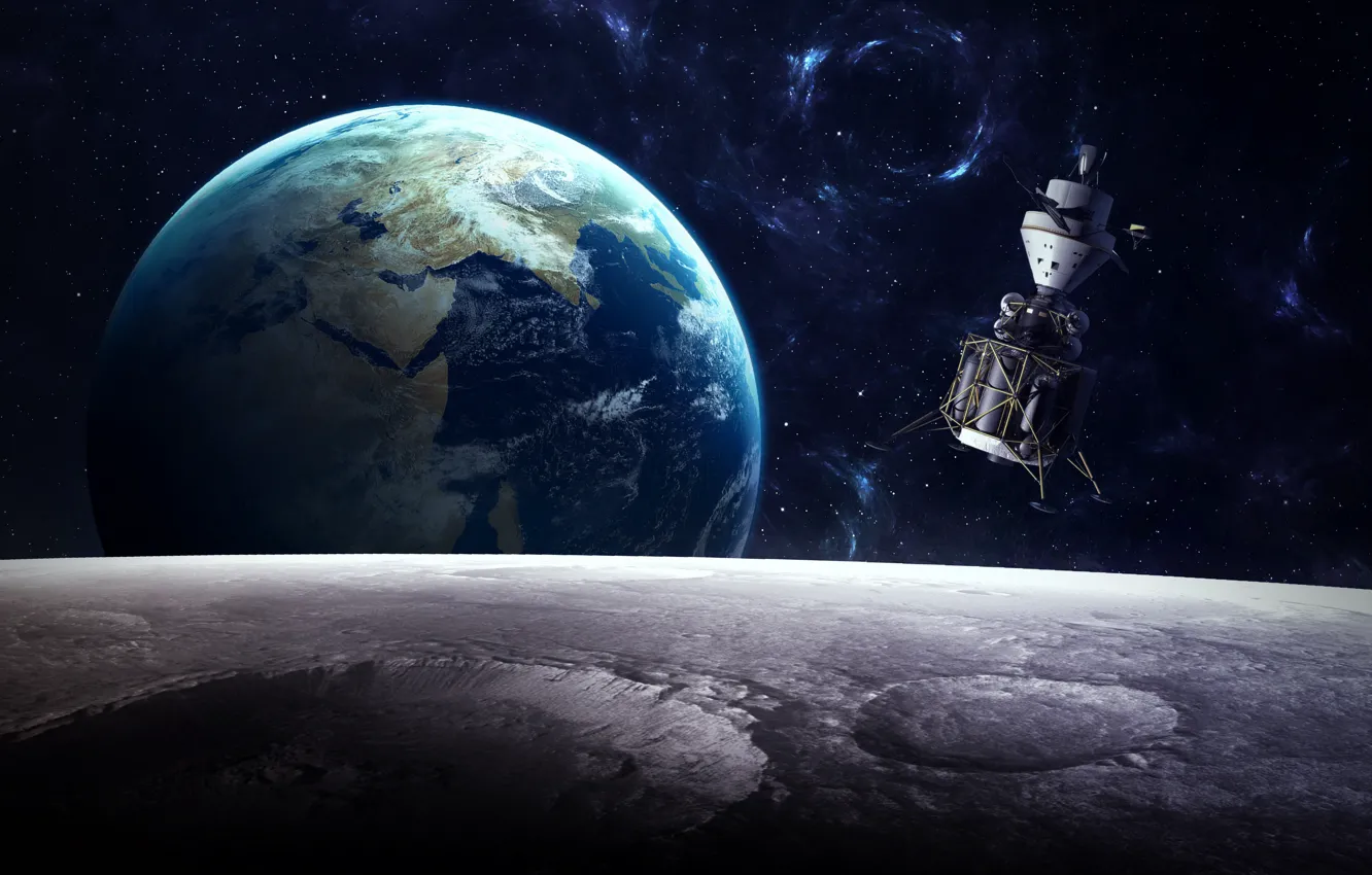 Фото обои Луна, Земля, Модуль