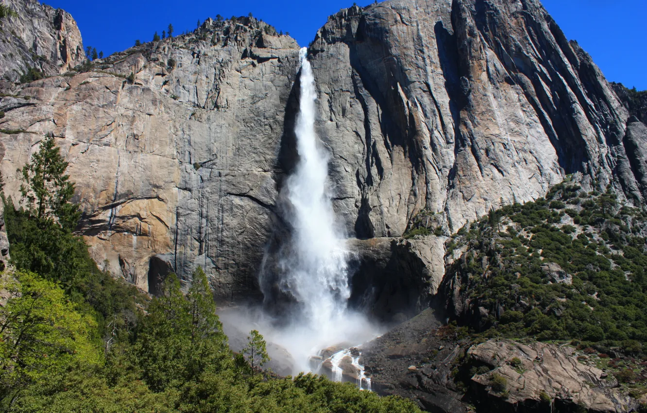 Фото обои горы, камни, скалы, водопад, Калифорния, США, Национальный парк Йосемити, Yosemite National Park