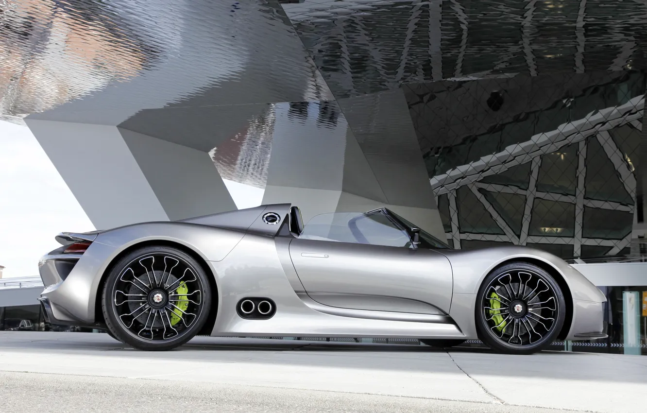 Фото обои Concept, Porsche, колеса, диски, порше, вид сбоку, Spyder, 918