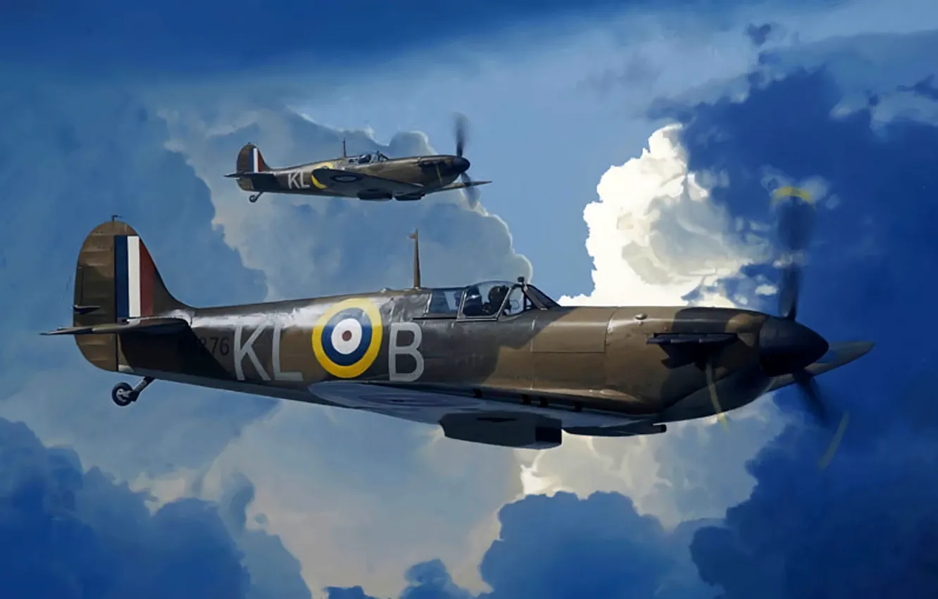 Фото обои пара, Royal Air Force, Supermarine Spitfire Mk I, Spitfire Mk.Ia, 8x7.69-мм пулемётов Browning