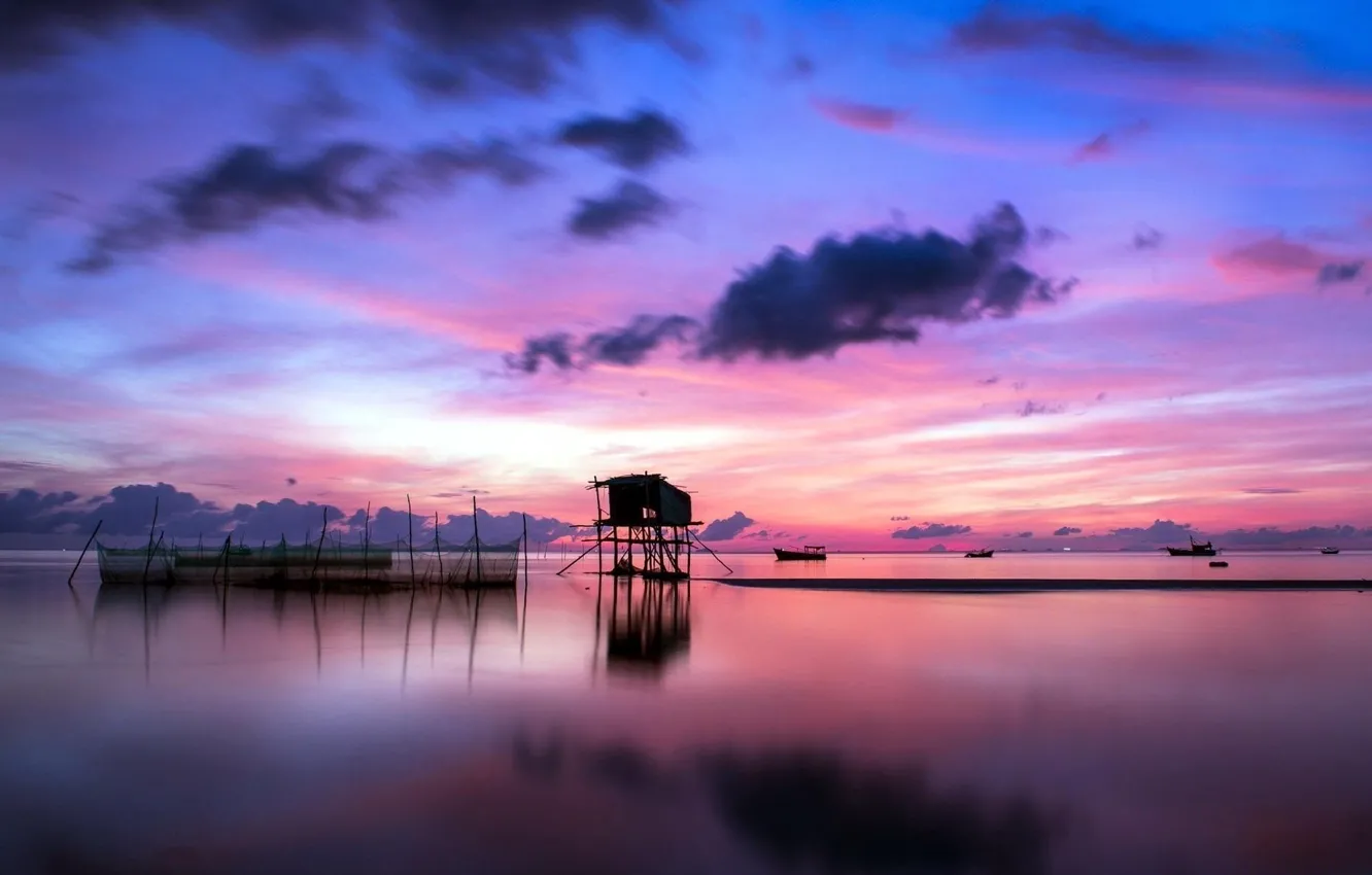 Фото обои colors, sky, sea, landscape, nature, Sunset, water, clouds