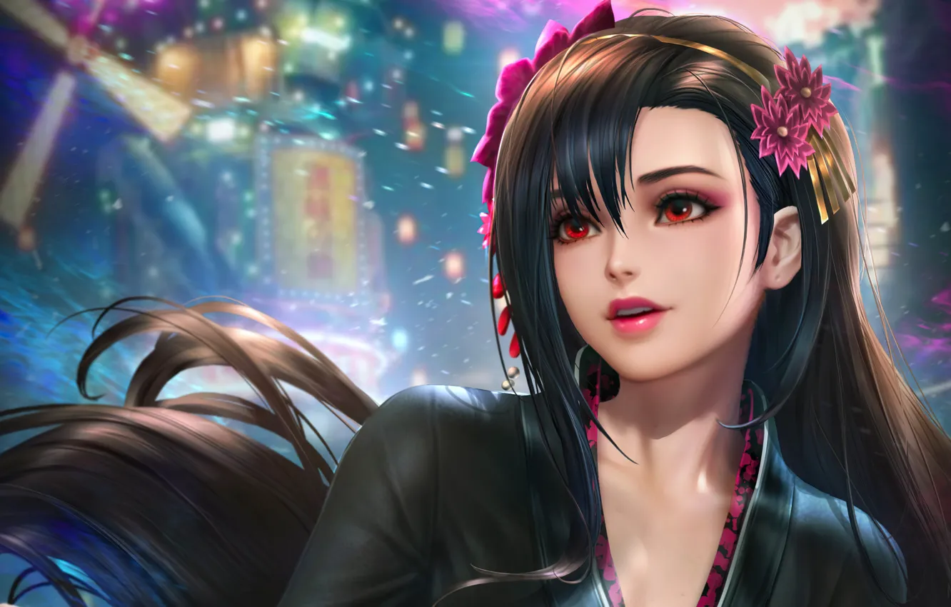 Фото обои игра, game, character, Final Fantasy 7, красные глаза, длинные волосы, красивая девушка, персонаж