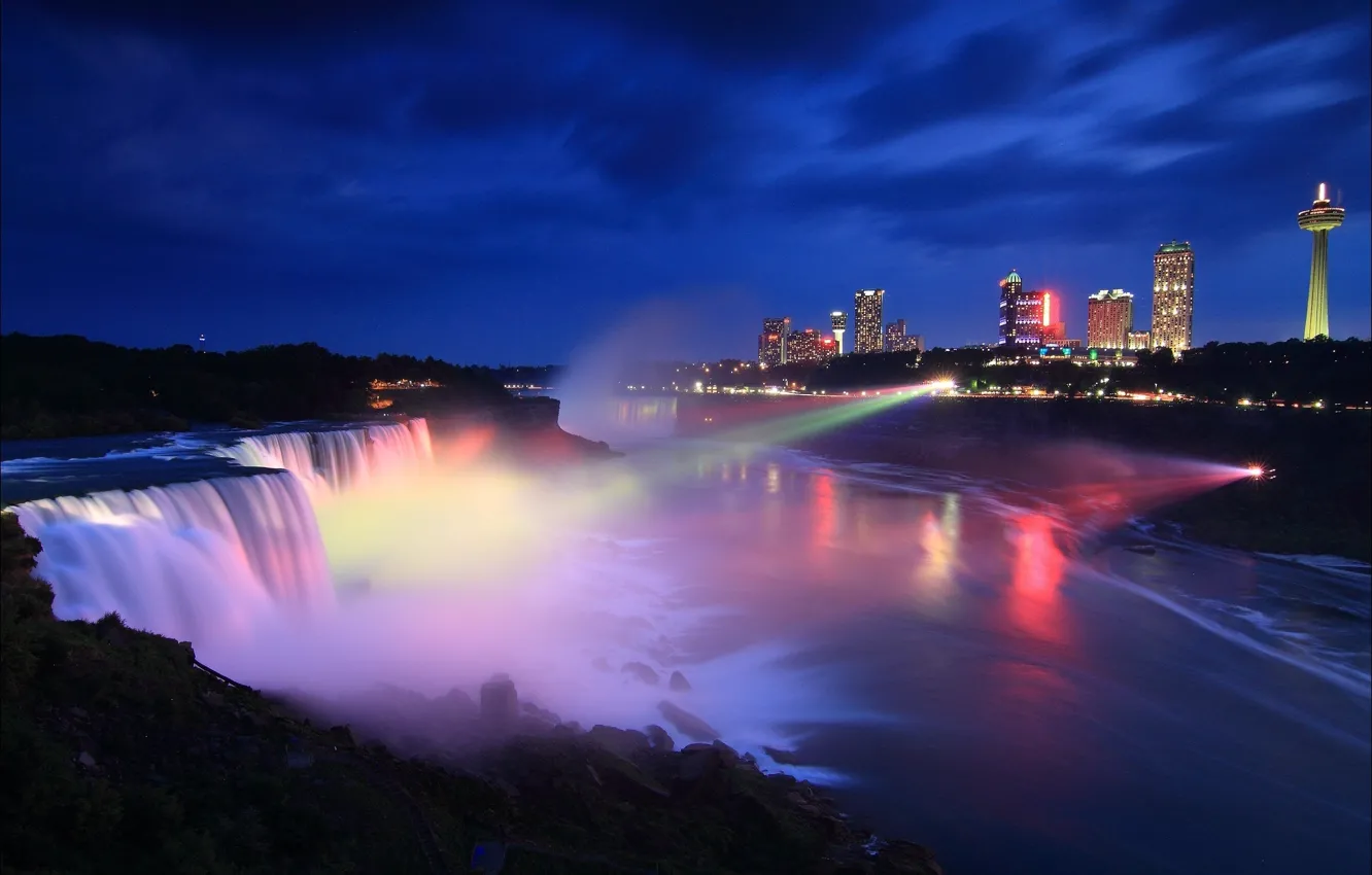Фото обои ночь, город, Канада, Онтарио, USA, Ниагарский водопад, Canada, night