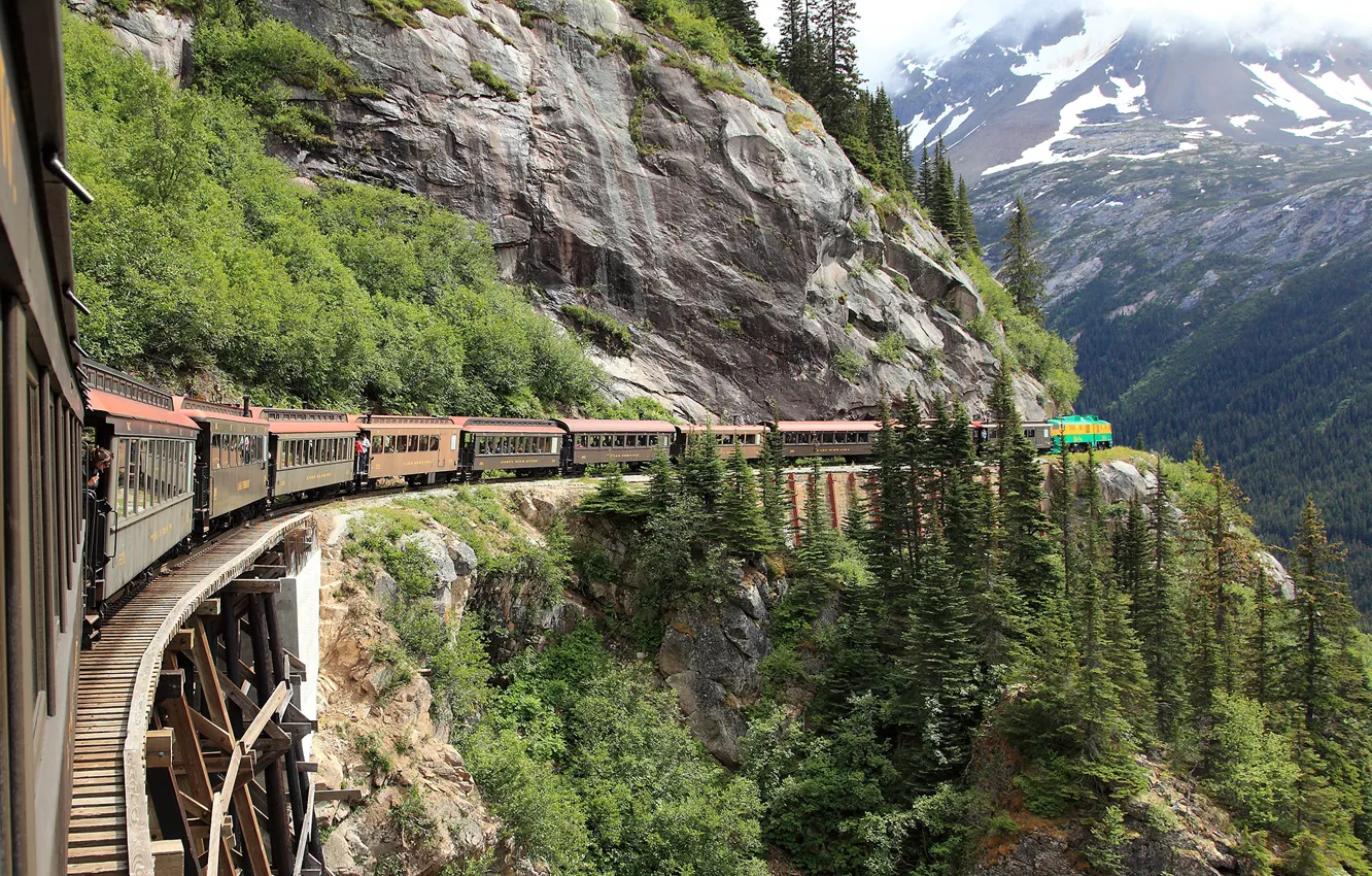 Фото обои forest, alaska, mountain, skagway, white pass railroad