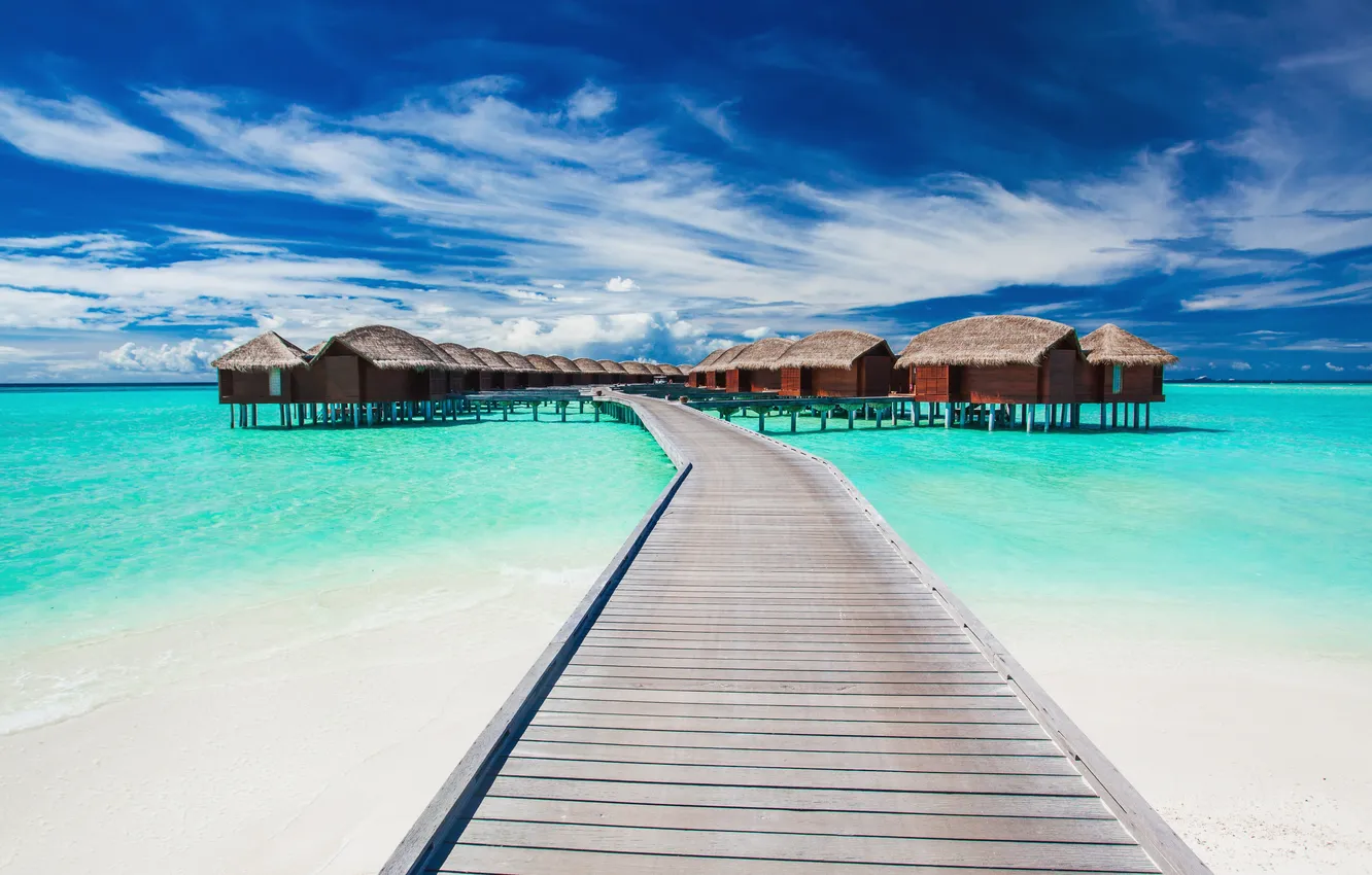 Фото обои beach, coast, blue, cloud, exotic, bora, bungalow, atoll