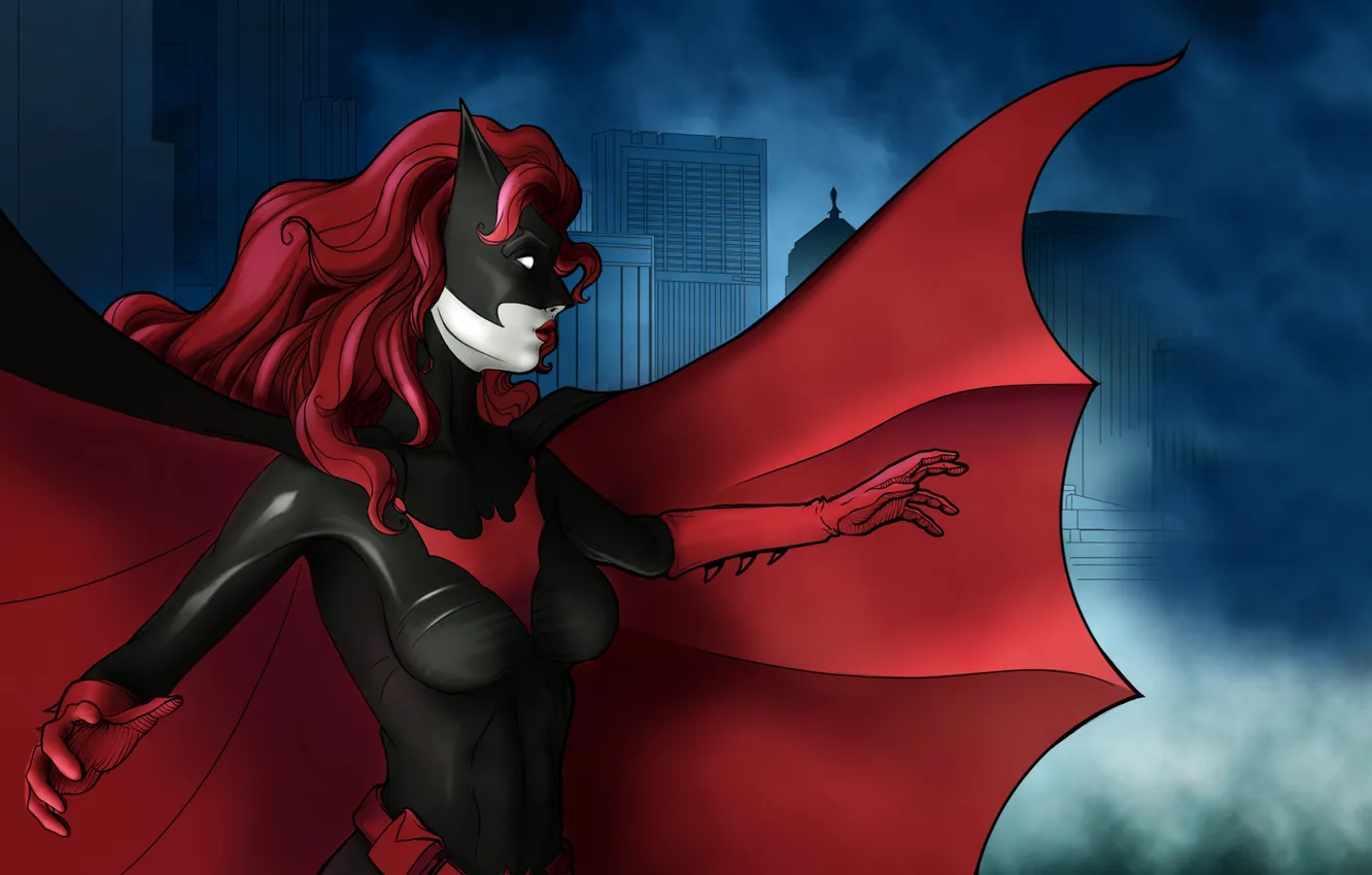 Фото обои девушка, batman, комикс, красный плащ, Batwoman, Бэтвумен