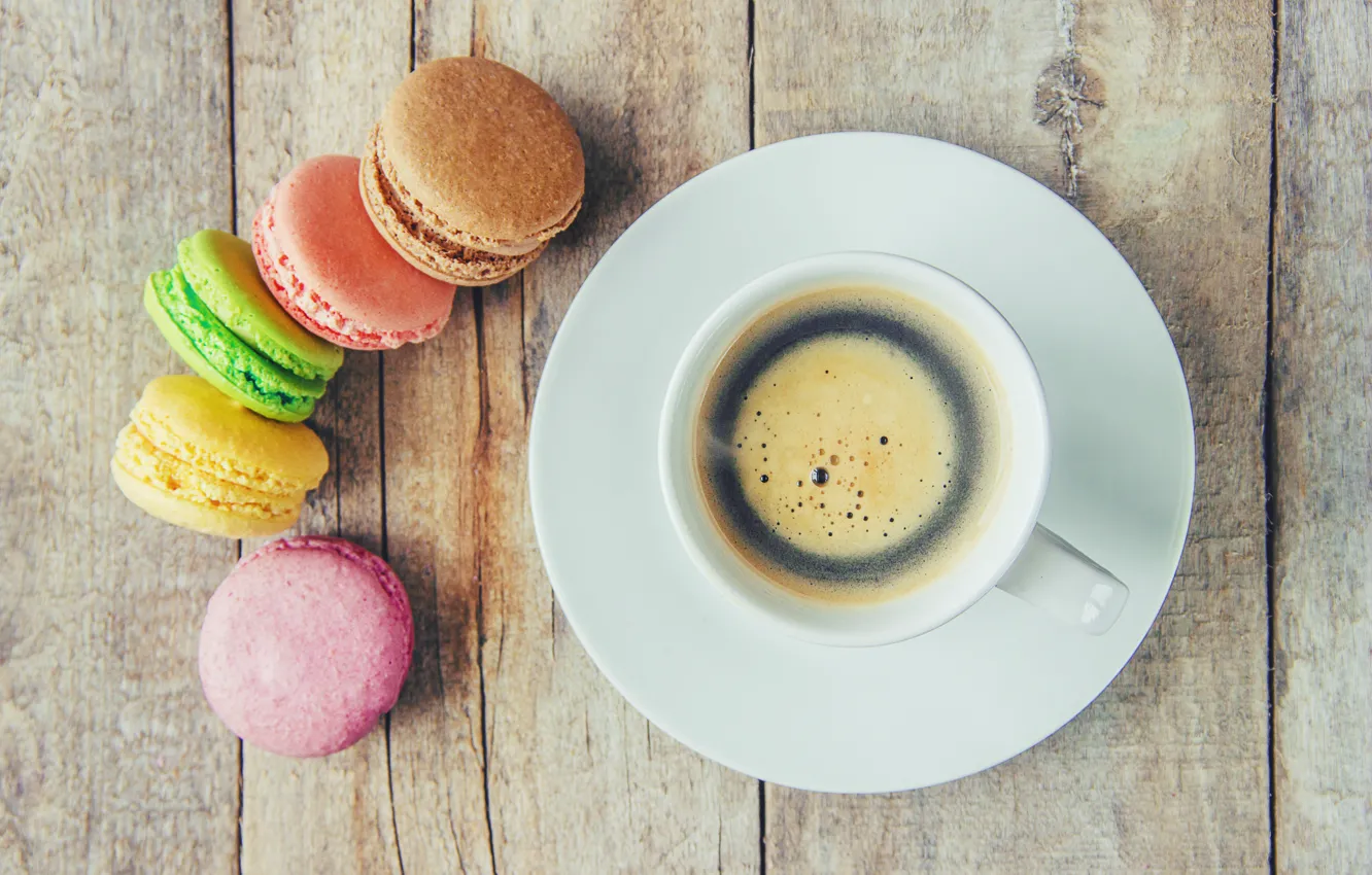 Фото обои colorful, coffee cup, french, macaron, чашка кофе, макаруны