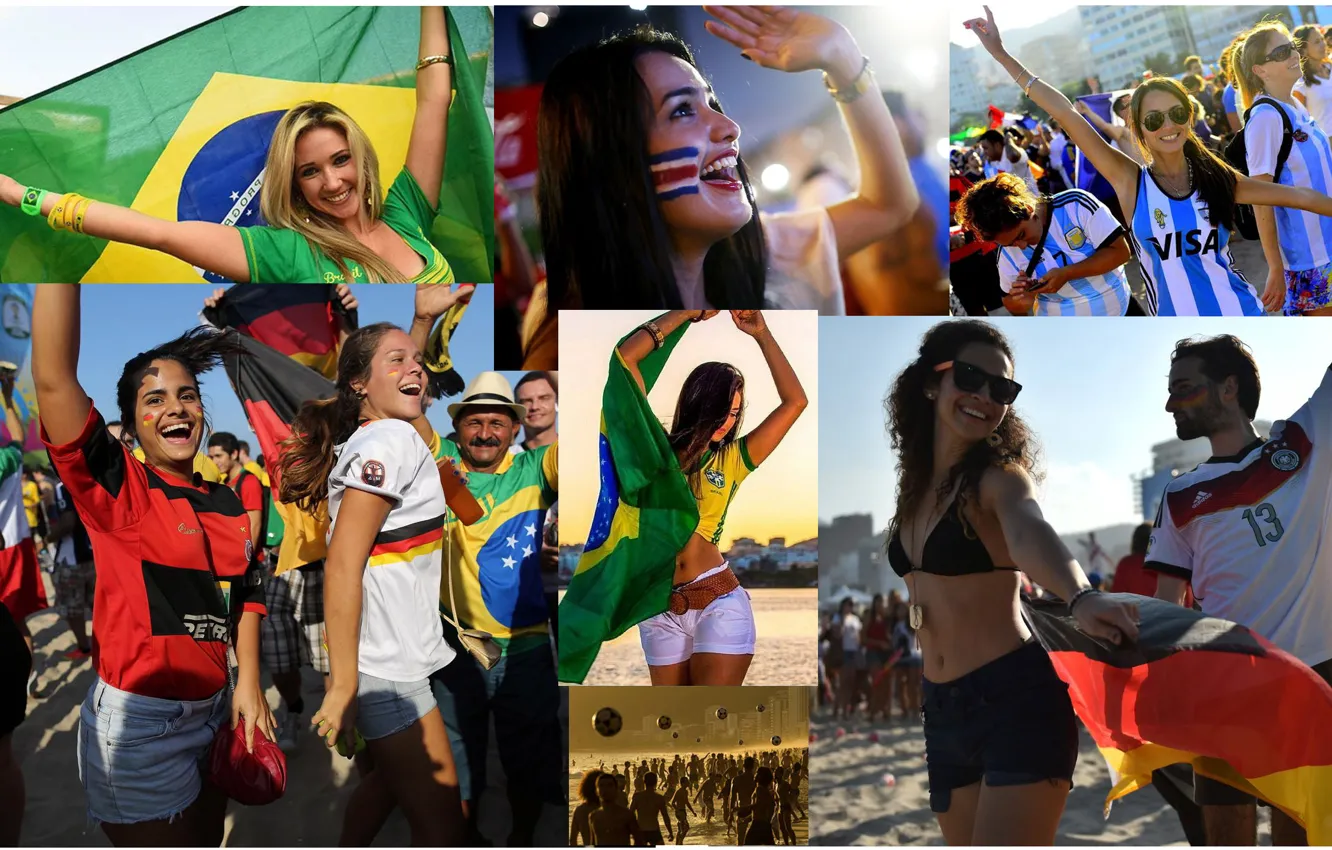 Фото обои пляж, радость, футбол, мяч, болельщики, чемпионат мира по футболу 2014