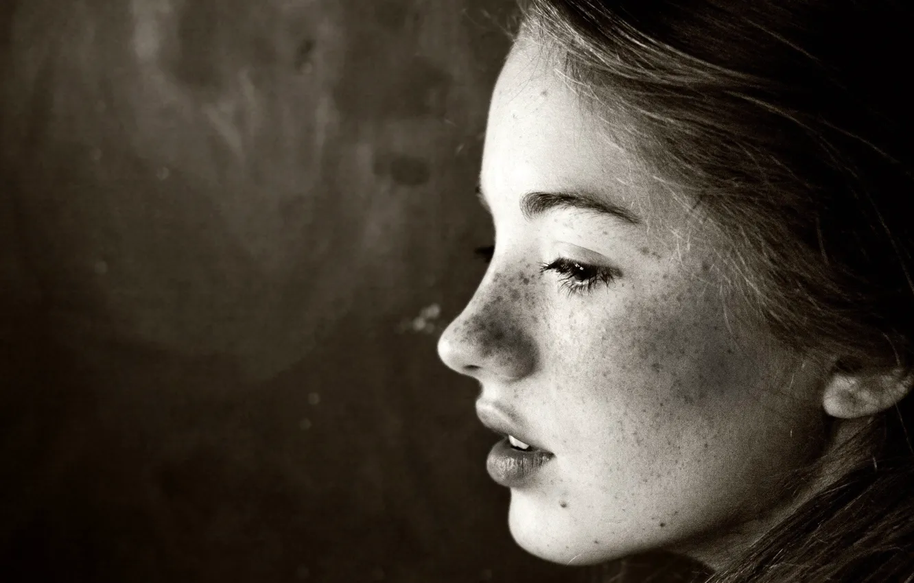 Фото обои girl, face, black and white
