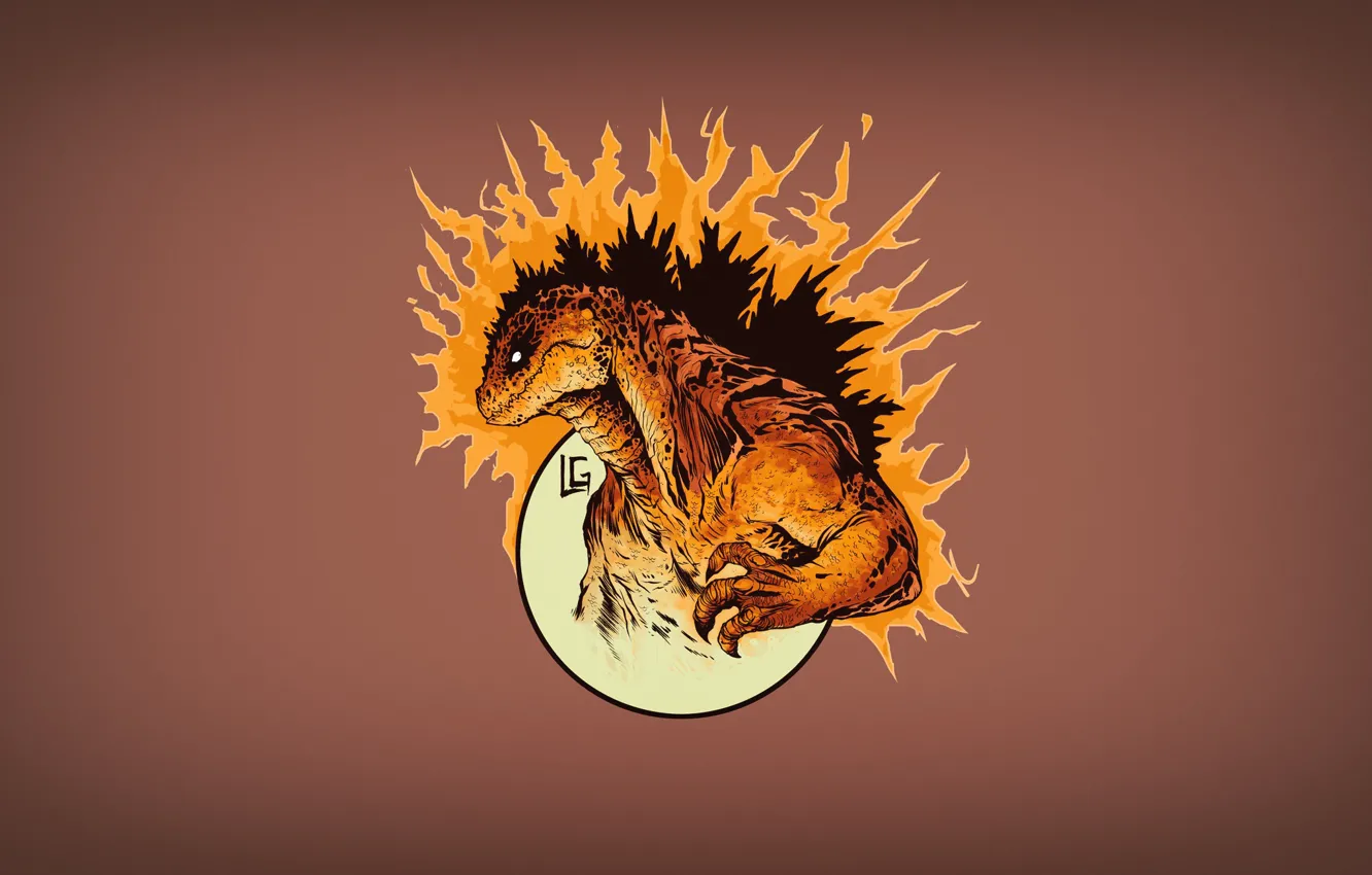 Фото обои Рисунок, Монстр, Фон, Годзилла, Арт, Art, Godzilla, Kaiju