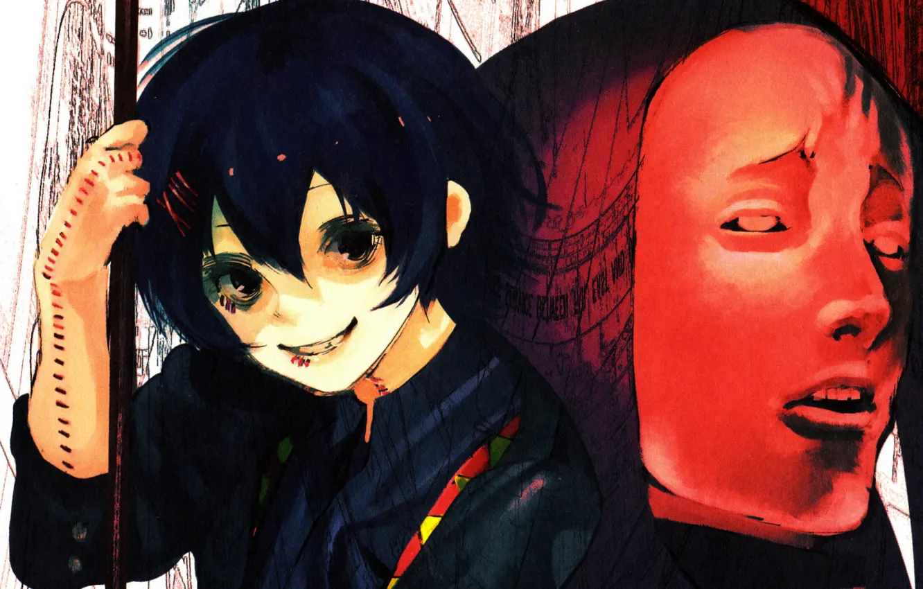 Фото обои порезы, ухмылка, шрамы, Juuzou Suzuya, Tokyo ghoul, Красная Маска