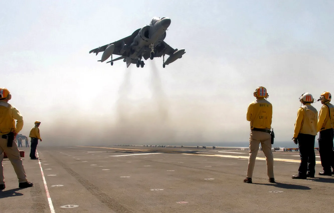 Фото обои небо, самолет, авианосец, взлет, Harrier, Харриер