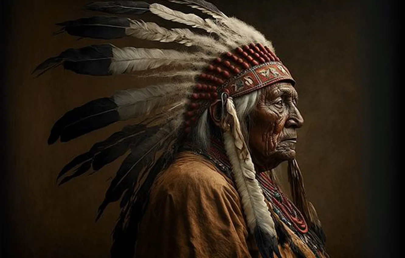 Фото обои art, native american, the chief, first people