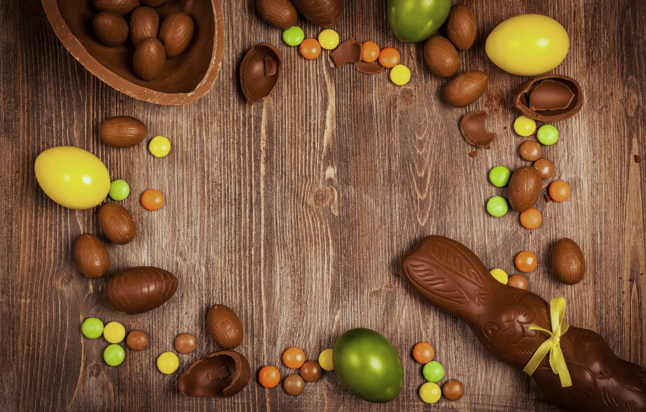 Фото обои шоколад, яйца, Пасха, chocolate, Easter, eggs, decoration, Happy