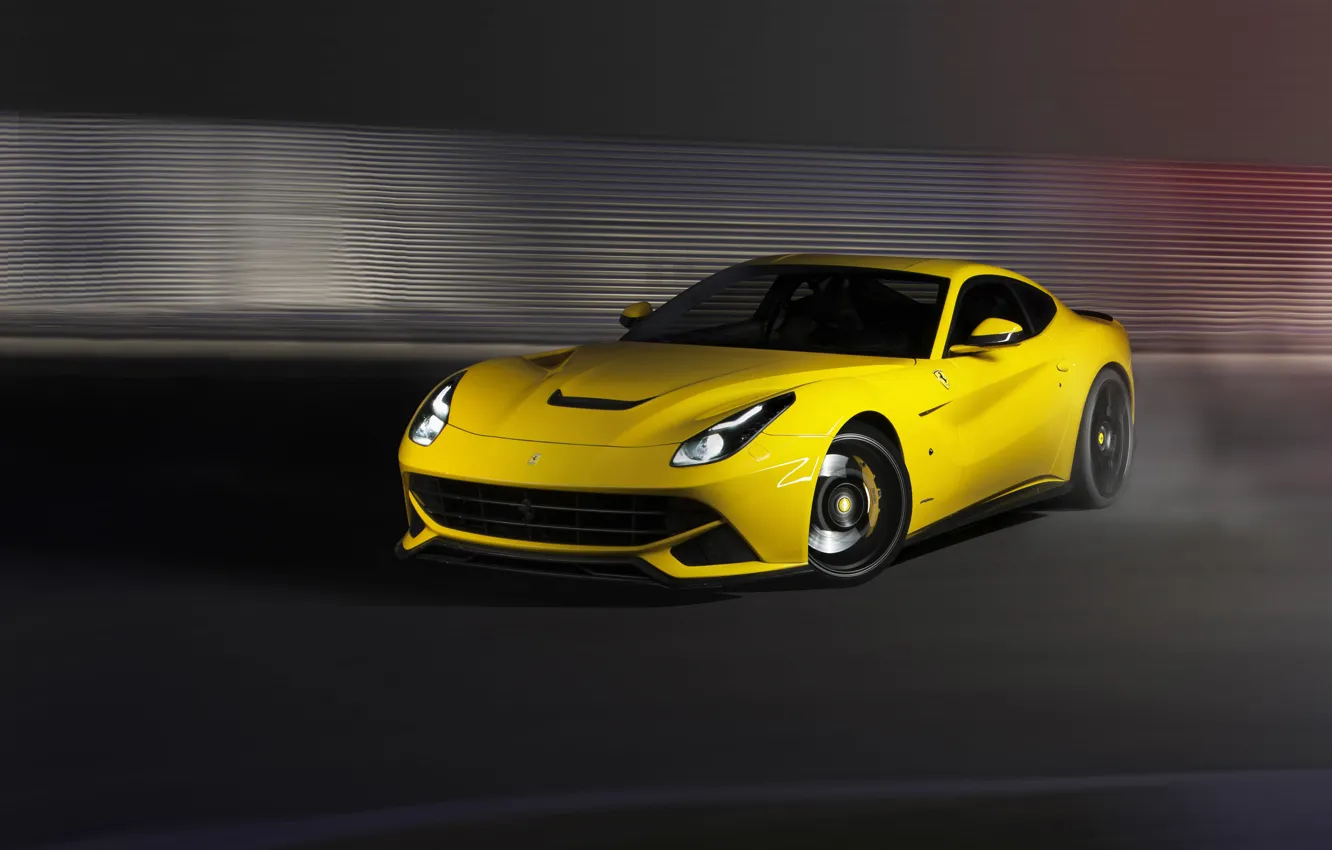 Фото обои Ferrari, yellow, f12, berlinetta, novitec rosso