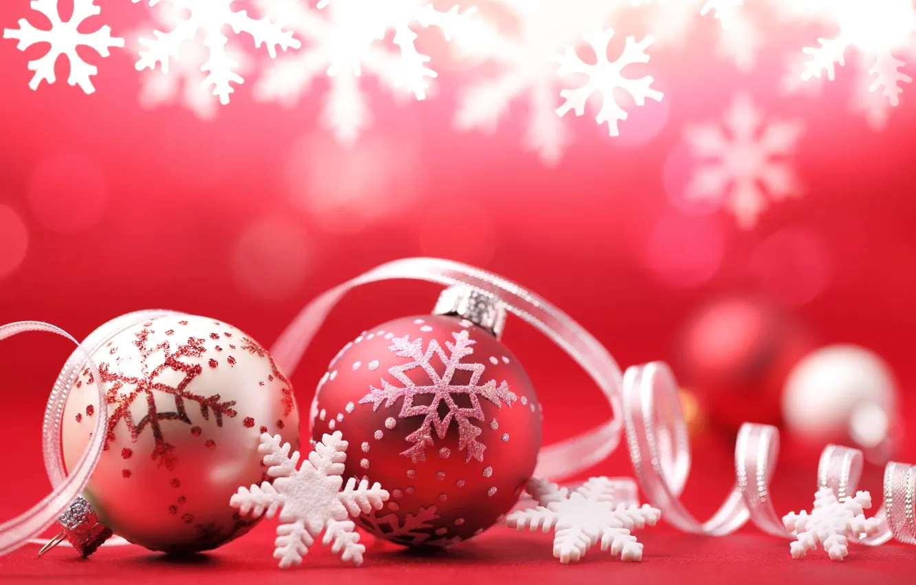 Фото обои шарики, украшения, снежинки, праздник, шары, Новый Год, Рождество