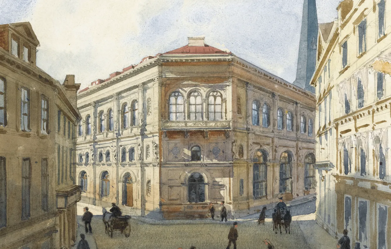 Фото обои 1880, Albert Nikolaevich Benois, VIEW OF THE RIGA STOCK EXCHANGE, watercolour over pencil