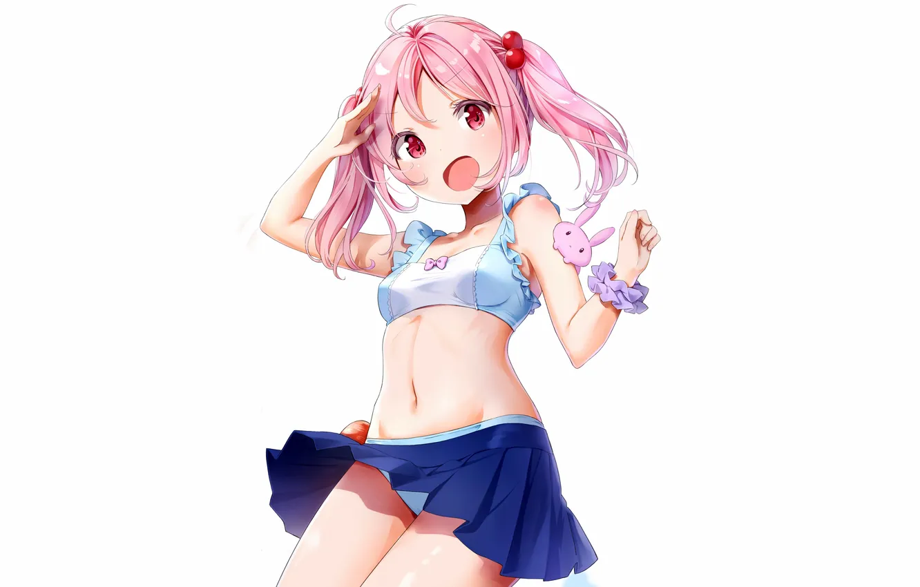 Фото обои girl, sexy, lingerie, pantsu, blouse, panties, pink hair, rabbit