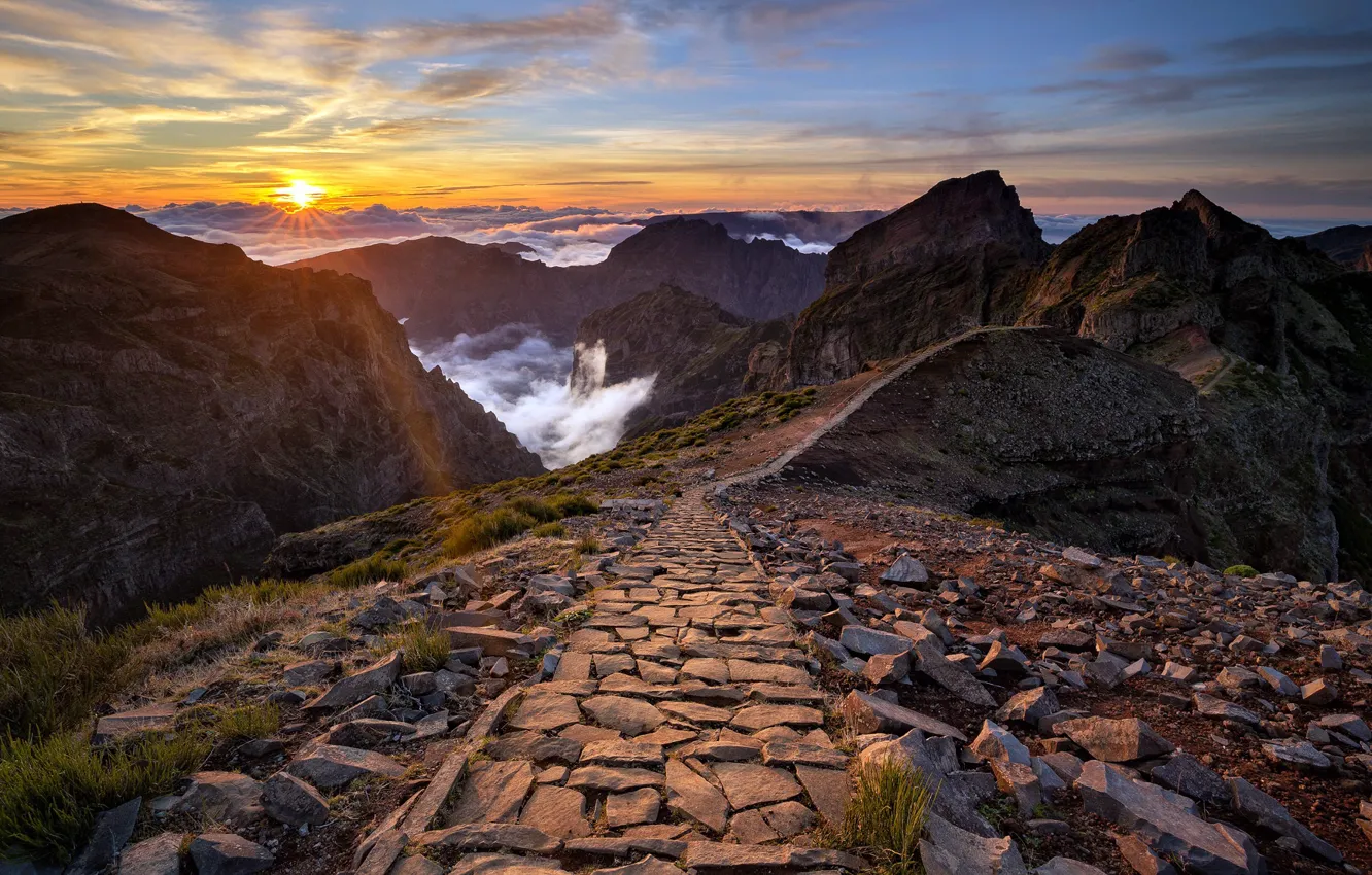 Фото обои закат, горы, Madeira, Wonders