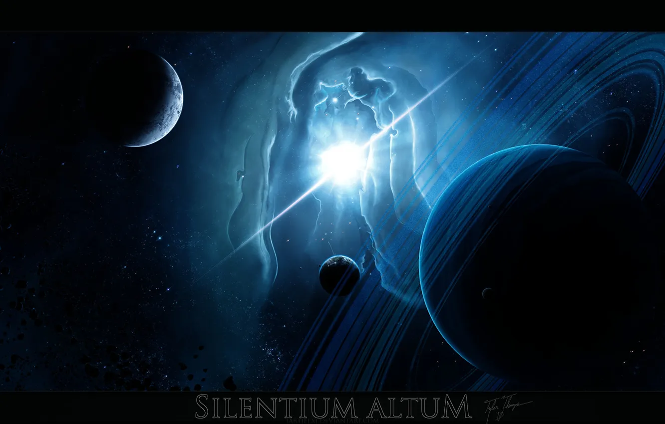 Фото обои свет, взрыв, звезда, планеты, silentium altum