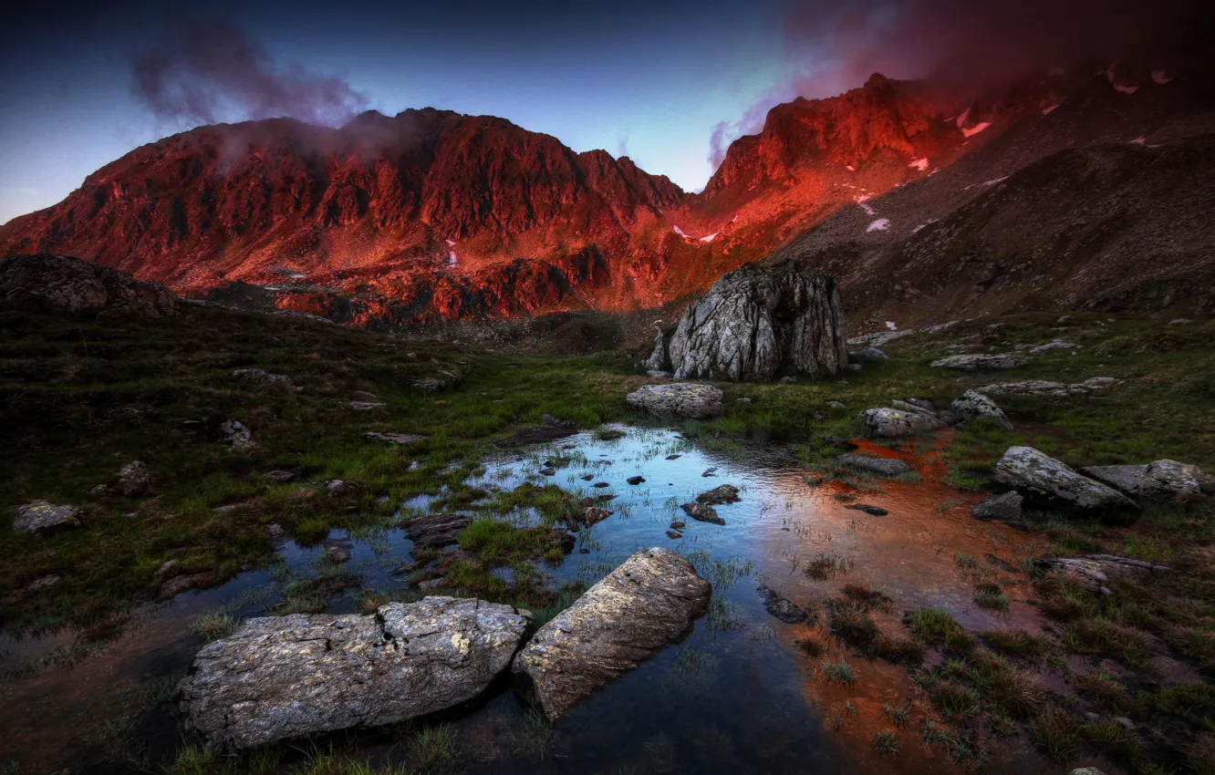 Фото обои закат, горы, природа, камни