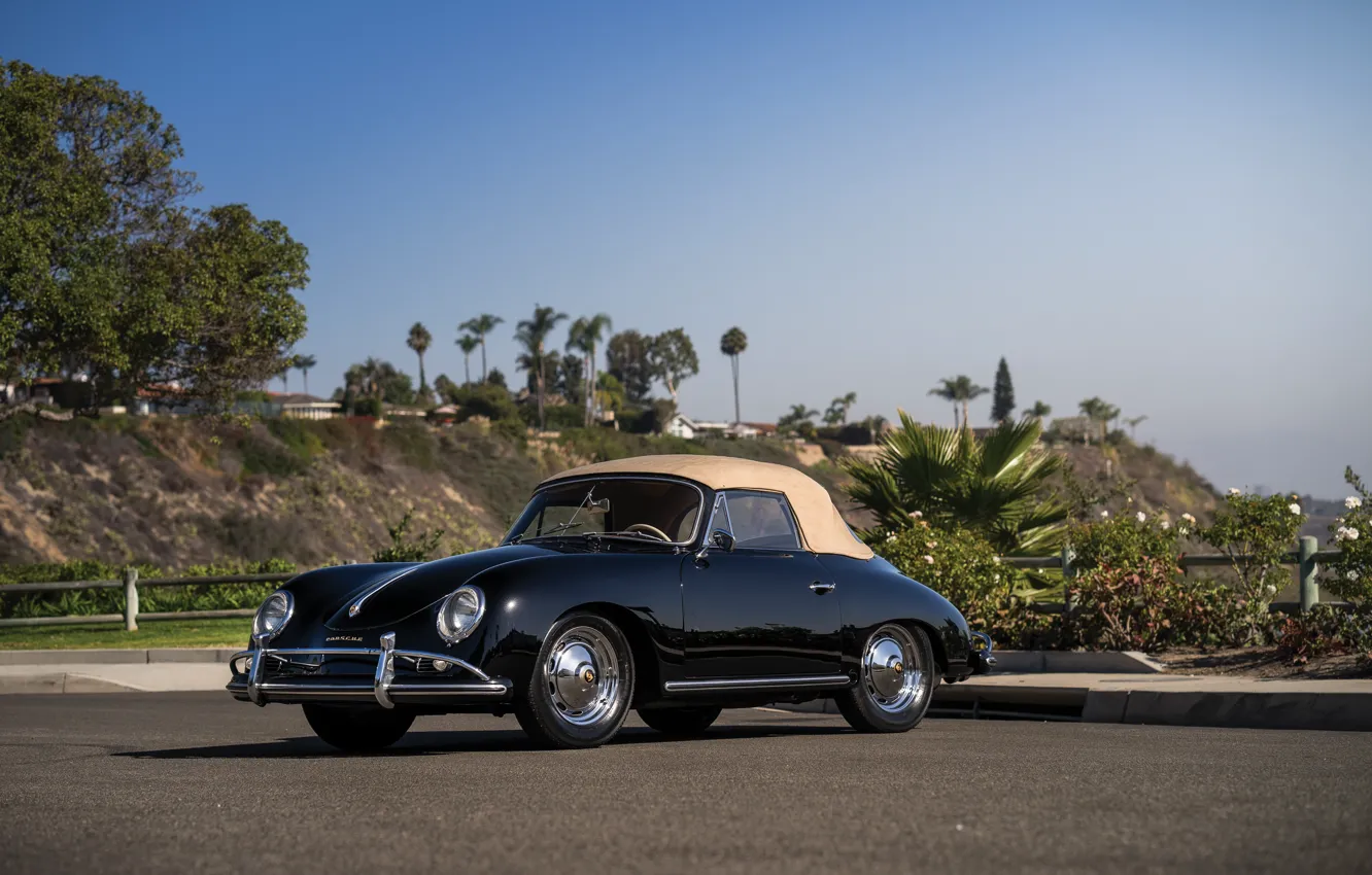 Фото обои Porsche, black, 356, 1958, Porsche 356A 1600 Super Cabriolet