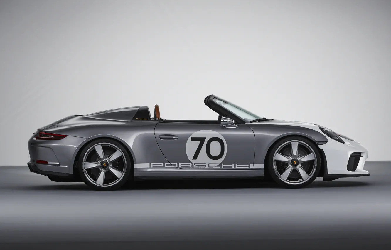 Фото обои Porsche, профиль, 2018, серо-серебристый, 911 Speedster Concept