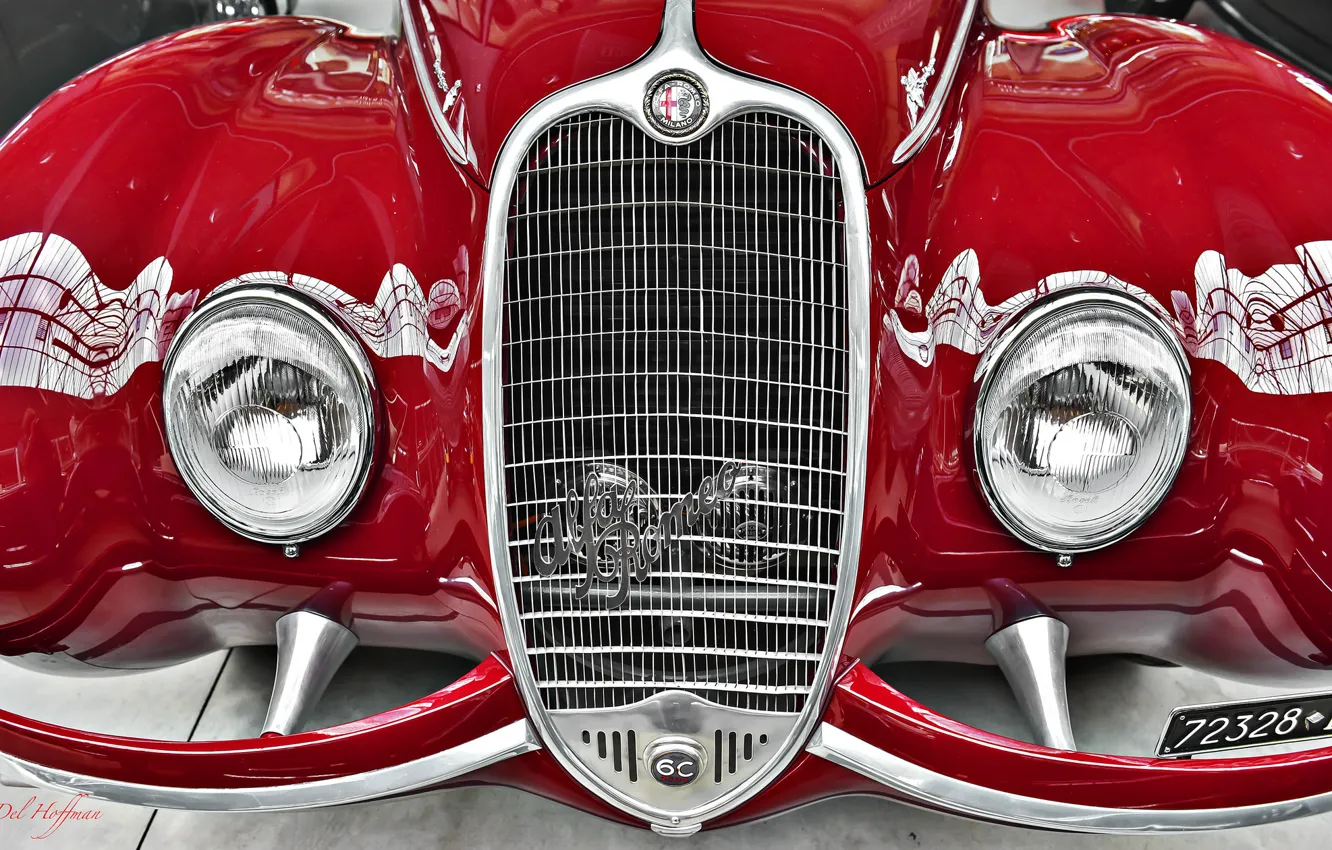 Фото обои красный, фары, Alfa Romeo, решётка
