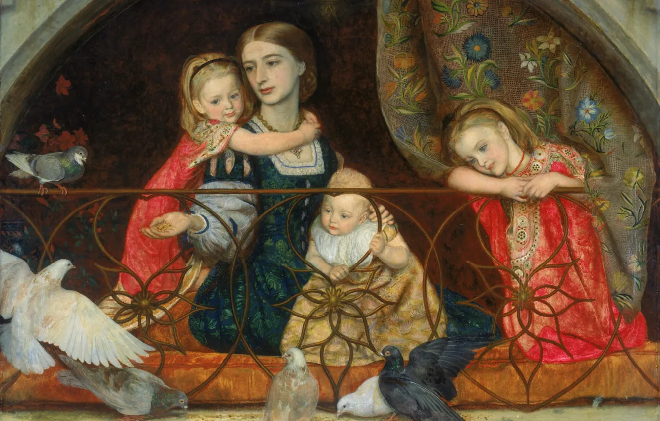 Фото обои Артур Хьюз, 1863-1865, Миссис Leathart и трое её детей