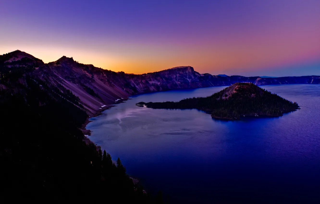 Фото обои закат, горы, озеро, кратор
