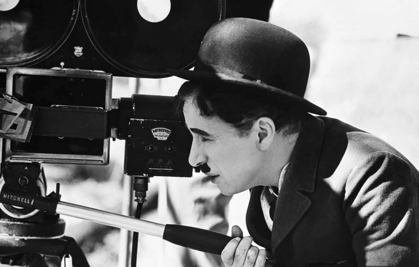Фото обои камера, актер, режиссер, Чарли Чаплин, Charlie Chaplin