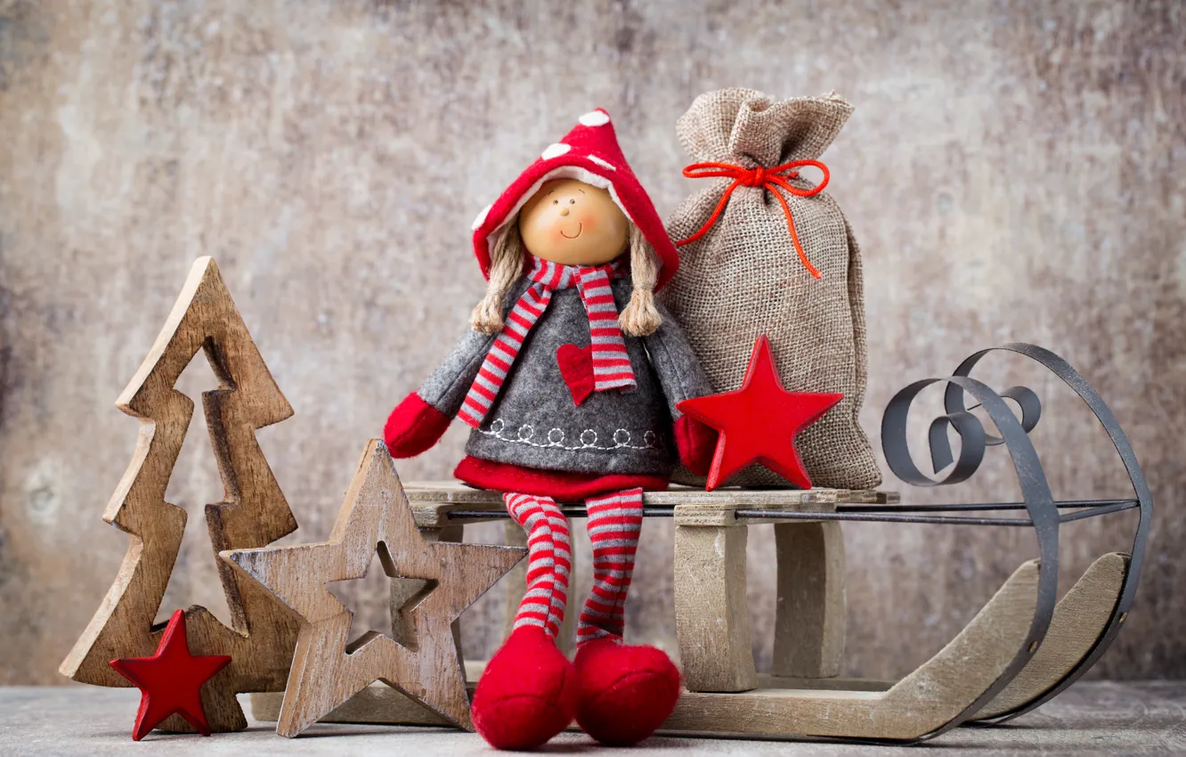 Фото обои украшения, игрушки, кукла, Новый Год, Рождество, happy, Christmas, vintage